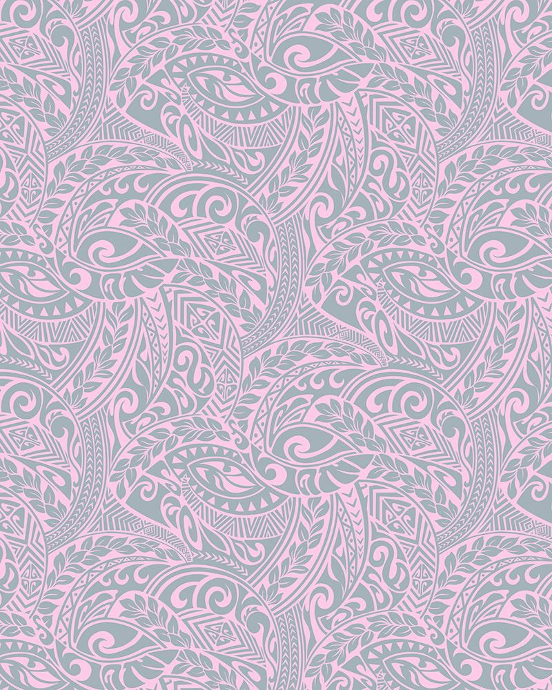 Patterned fabric with pink and gray design