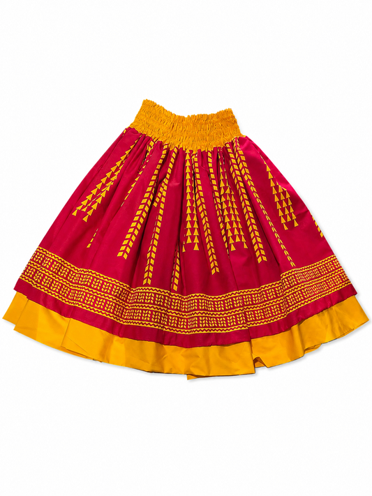Yellow Quilt Fern Red Tribal Reversible Pa'u Skirt