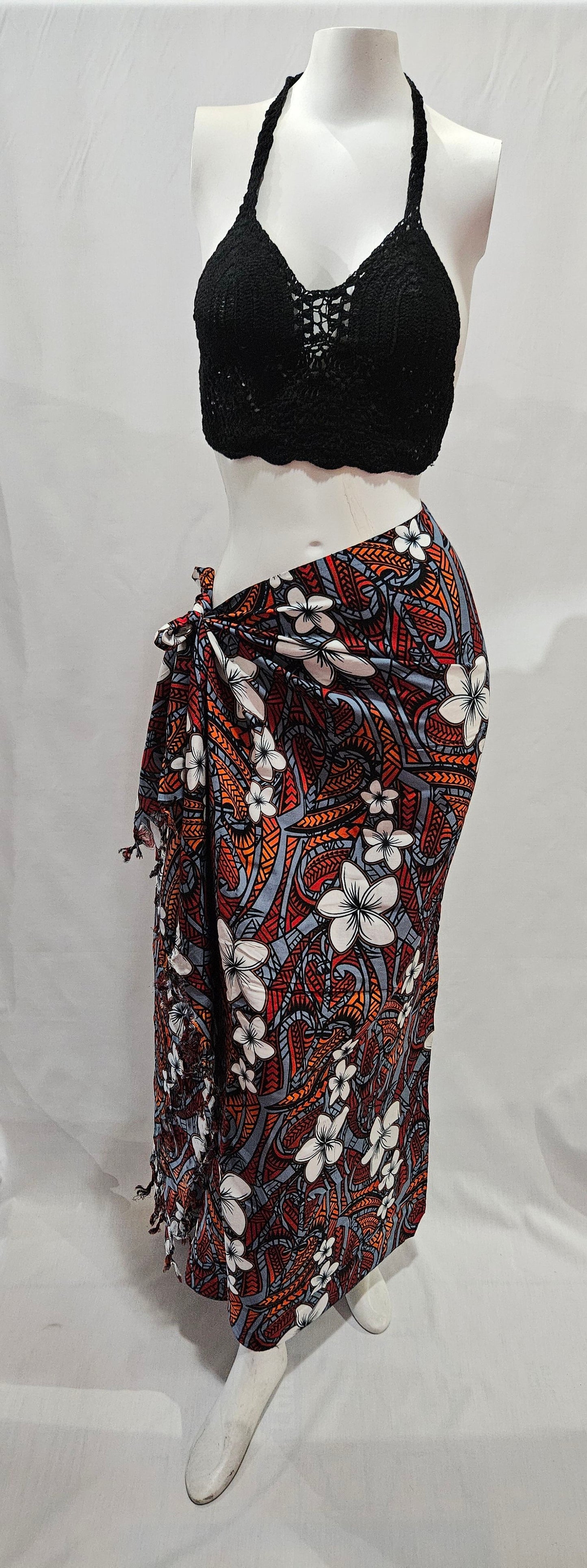 Tribal Plumeria Pareo with Tassels