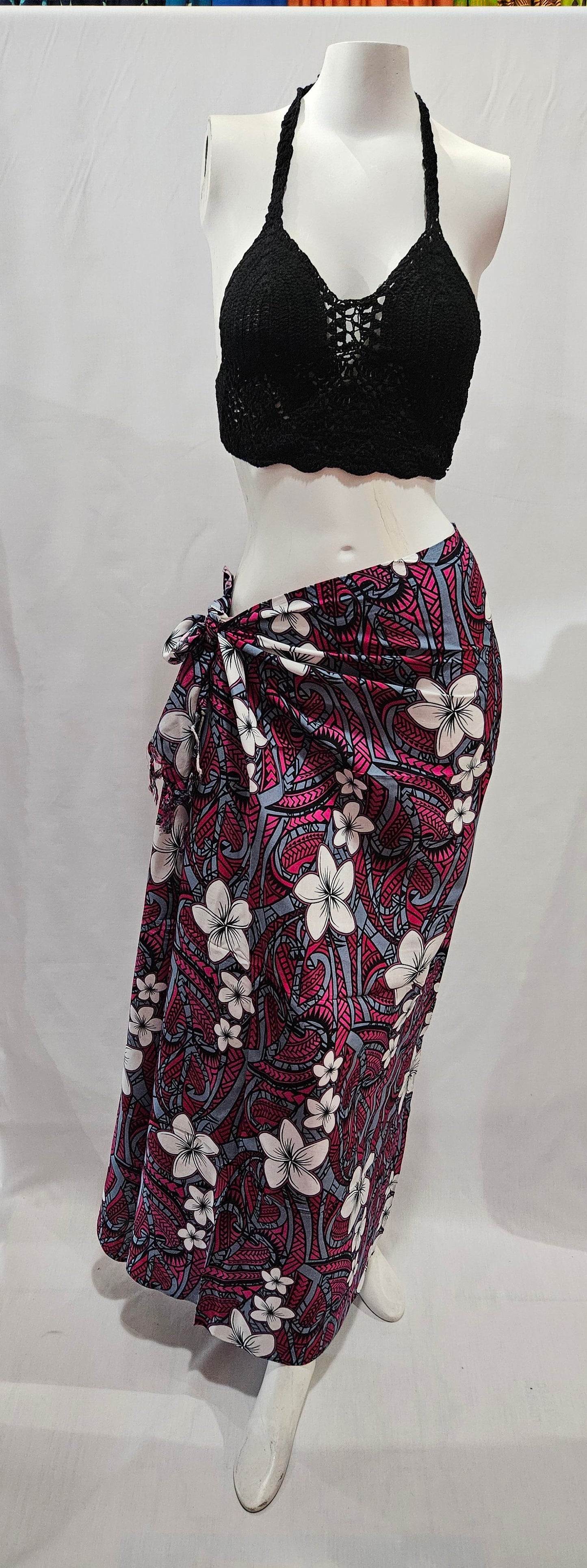 Tribal Plumeria Pareo with Tassels