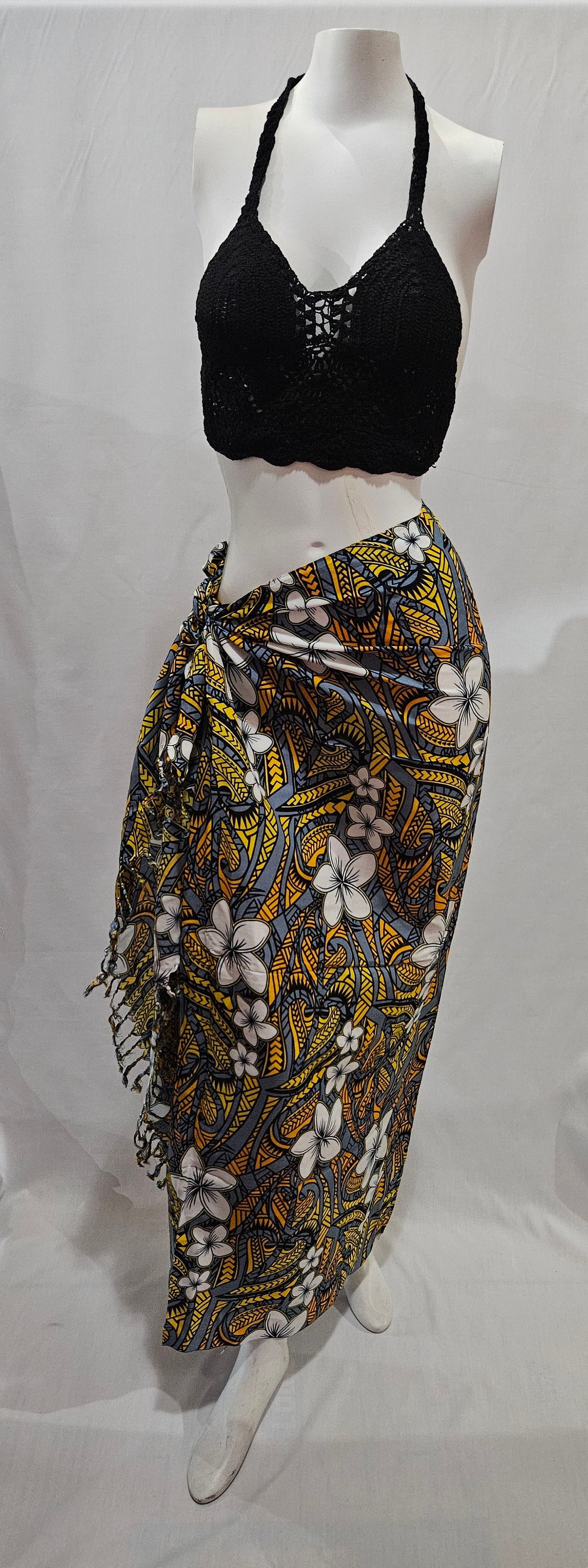 Tribal Plumeria Pareo with Tassels