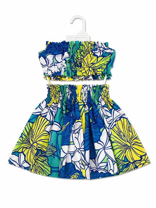 Blue Hibiscus and Plumeria Keiki Pa'u Set (2-4yrs)