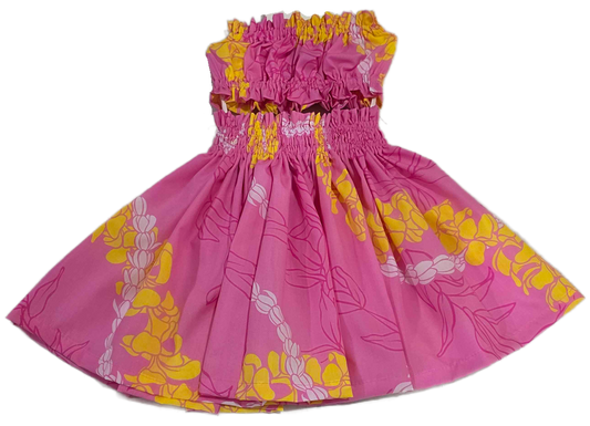 Pink Puakenikeni Lei Keiki Pa'u Set (2-4yrs)
