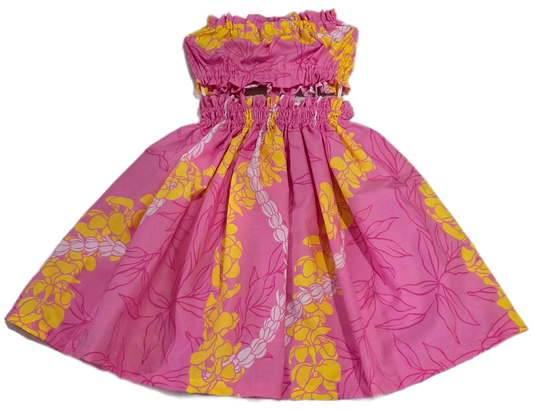 Pink Puakenikeni Lei Keiki Pa'u Set (5-12yrs)