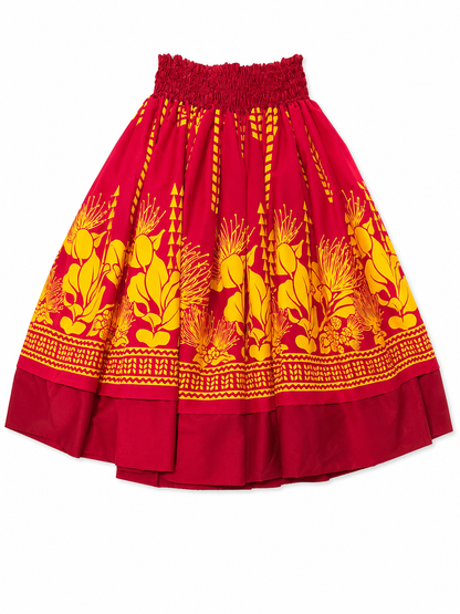Red 'Ohi'a Lehua White Fern Reversible Pa'u Skirt