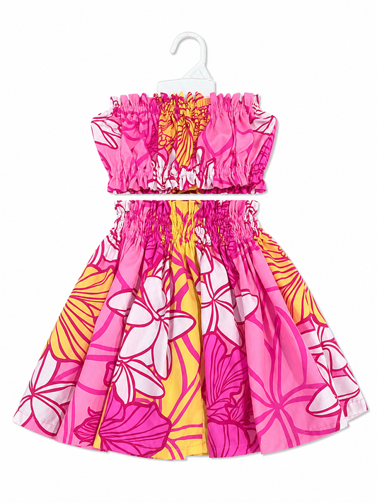 Pink Hibiscus and Plumeria Keiki Pa'u Set (2-4yrs)