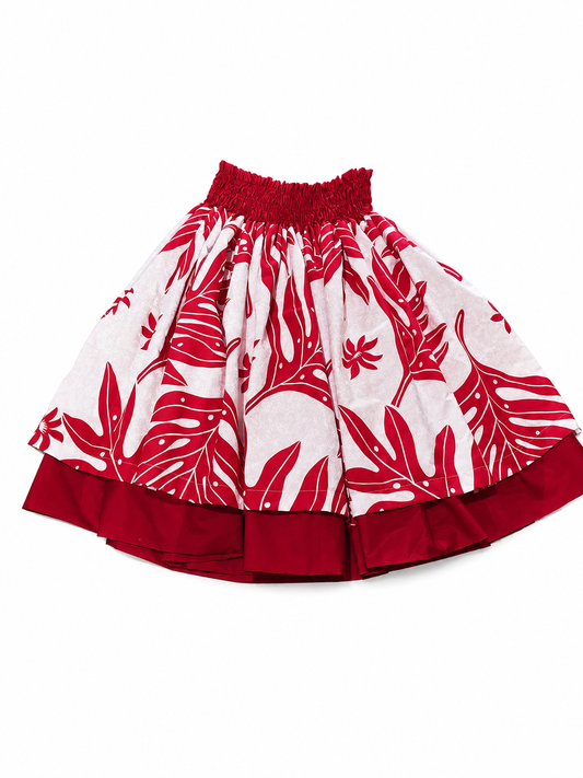 Red 'Ohi'a Lehua White Fern Reversible Pa'u Skirt