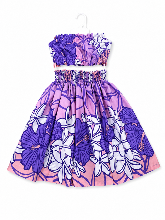 Purple Hibiscus and Plumeria Keiki Pa'u Set (5-12yrs)