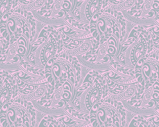 Patterned fabric with pink and gray design