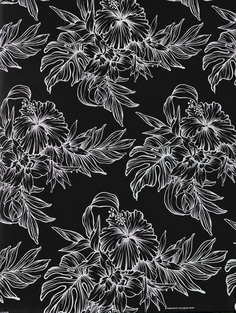 Floral pattern with white outlines on a black background