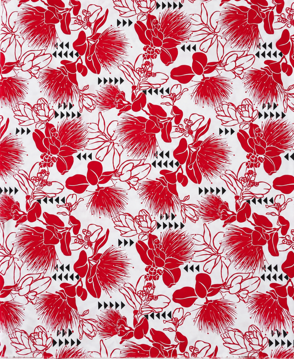 Red floral pattern on a white background