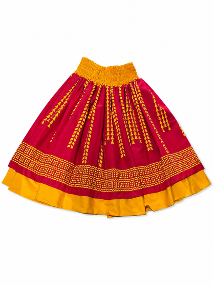 Yellow Quilt Fern Red Tribal Reversible Pa'u Skirt