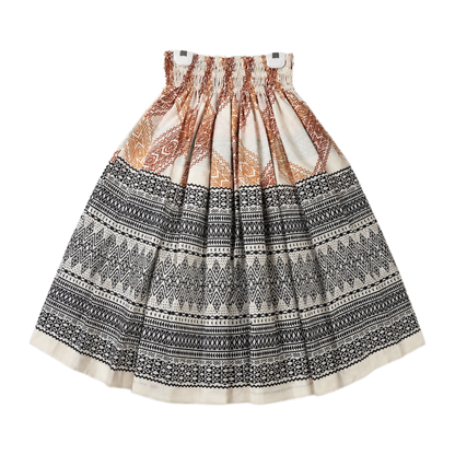 Skirt with geometric pattern on a hanger against a light gray background