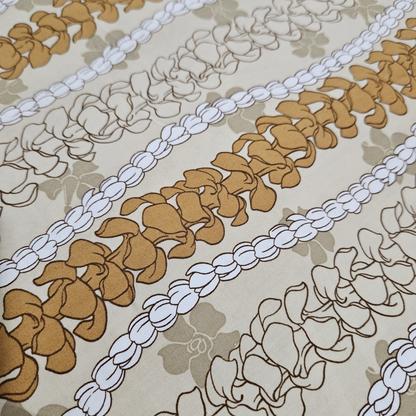 Decorative trim with floral and chain patterns on a beige background