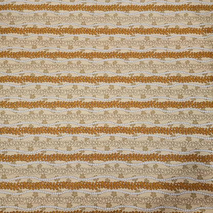 Fabric with brown and beige floral stripes on a neutral background