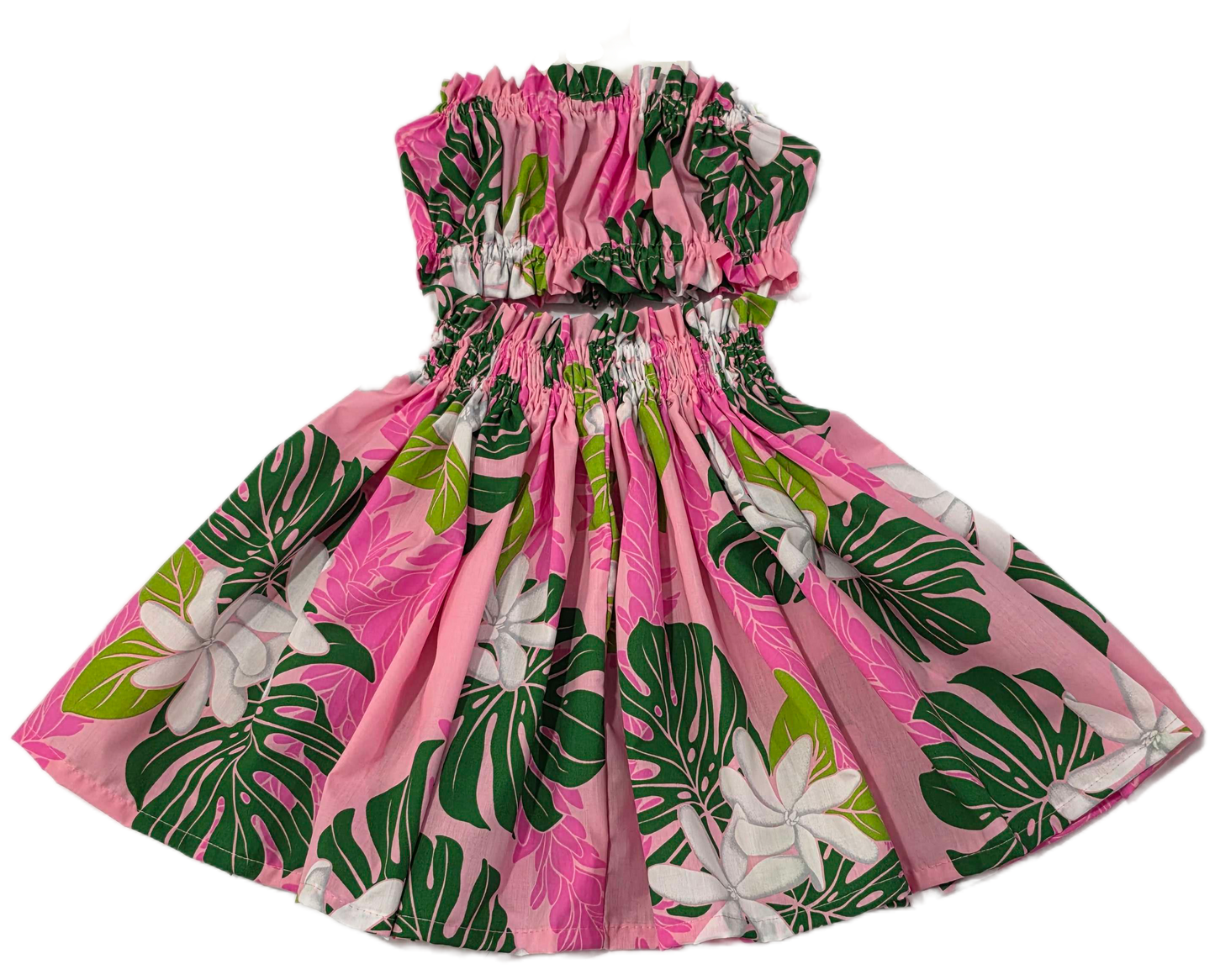 Tiare and Leaves Pink Keiki Pa'u Set (2-4yrs)