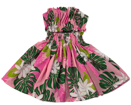Tiare and Leaves Pink Keiki Pa'u Set (2-4yrs)