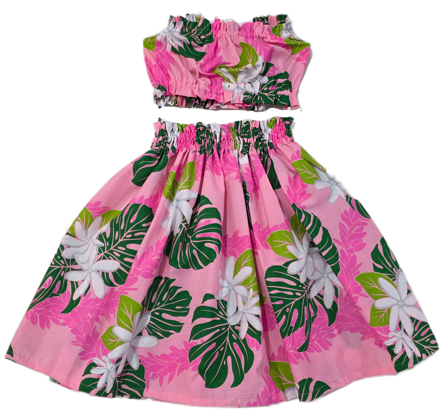 Tiare and Leaves Pink Keiki Pa'u Set (5-12yrs)