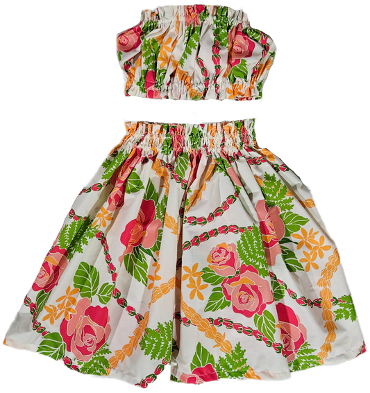 Beige Roses & Lei Keiki Pa'u Set (5-12yrs)