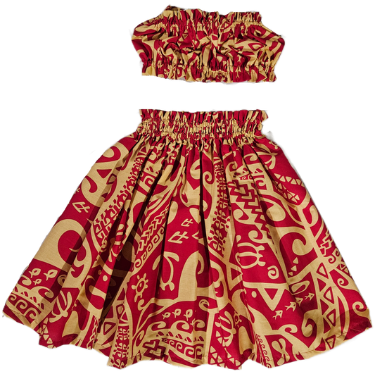 Tribal Red Yellow Keiki Pa'u Set (5-12yrs)