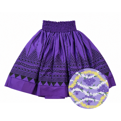 Purple Tribal and Purple Quilt Leis Reversible Pa'u Skirt