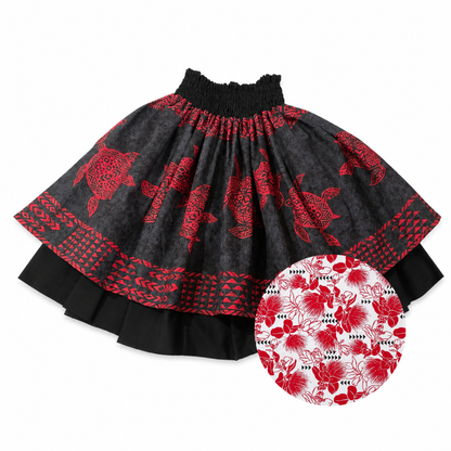 Red Black Honu and Red White Lehua Reversible Pa'u Skirt