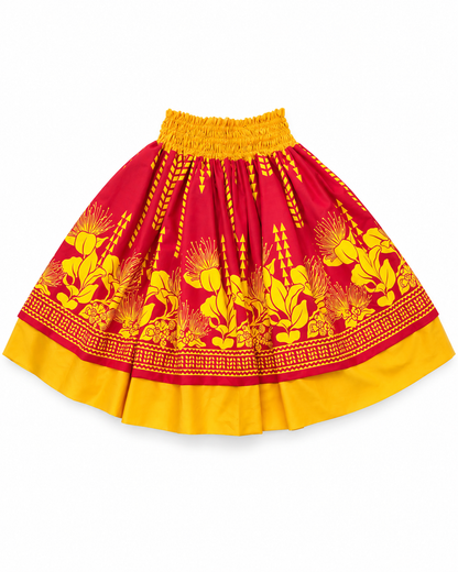 Red Yellow 'Ohi'a Lehua and Purple Puakenikeni Reversible Pa'u Skirt