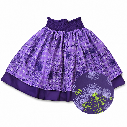 Purple Floral Palaka and Purple Lehua Reversible Pa'u Skirt