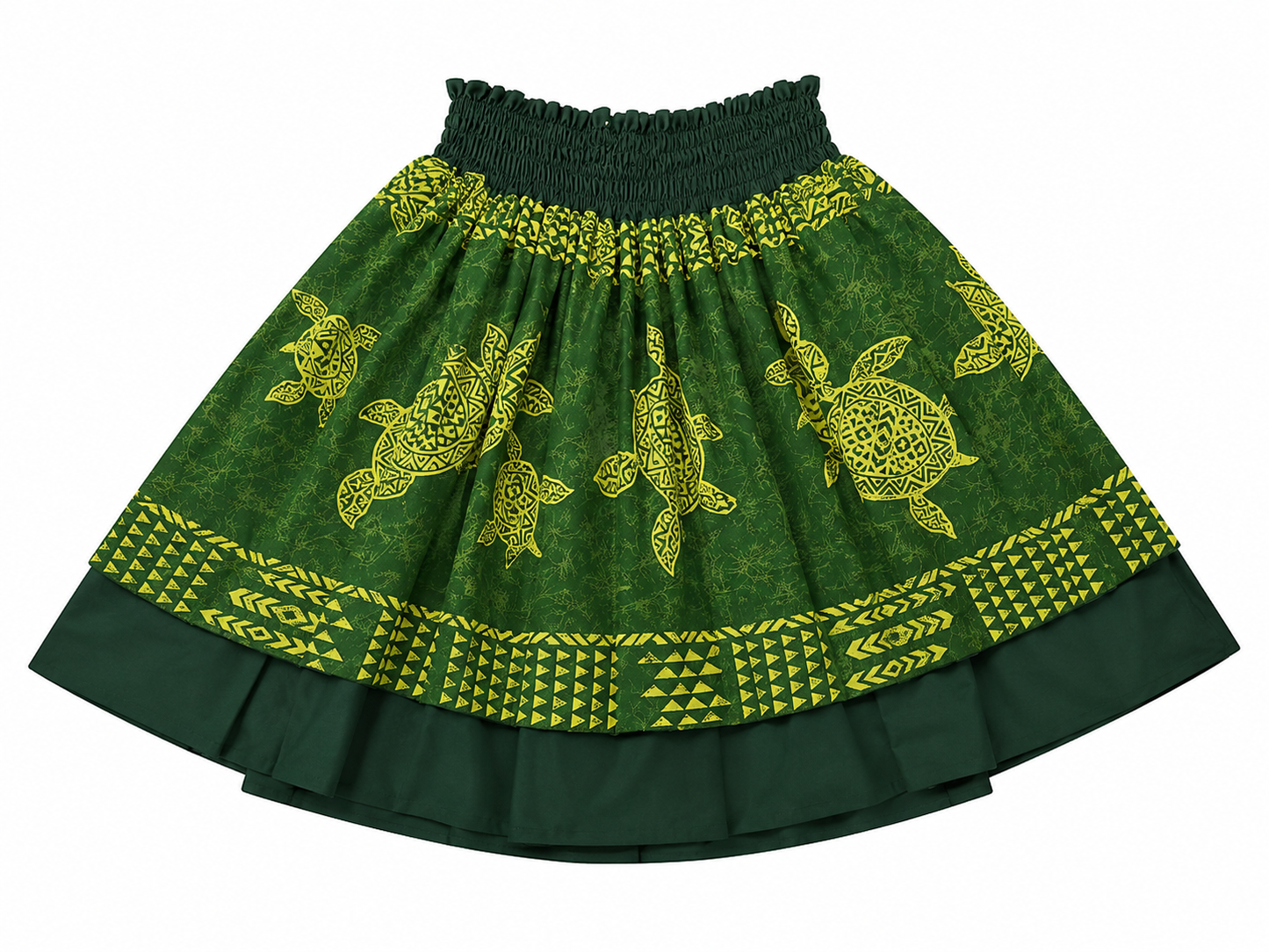 Black Green Foliage and Green Honu Reversible Pa'u Skirt