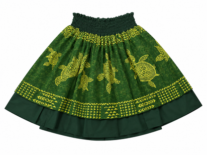 Black Green Foliage and Green Honu Reversible Pa'u Skirt