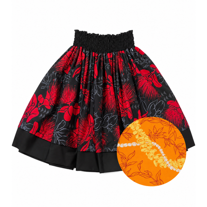 Red Black Lehua and Orange Leis Reversible Pa'u Skirt
