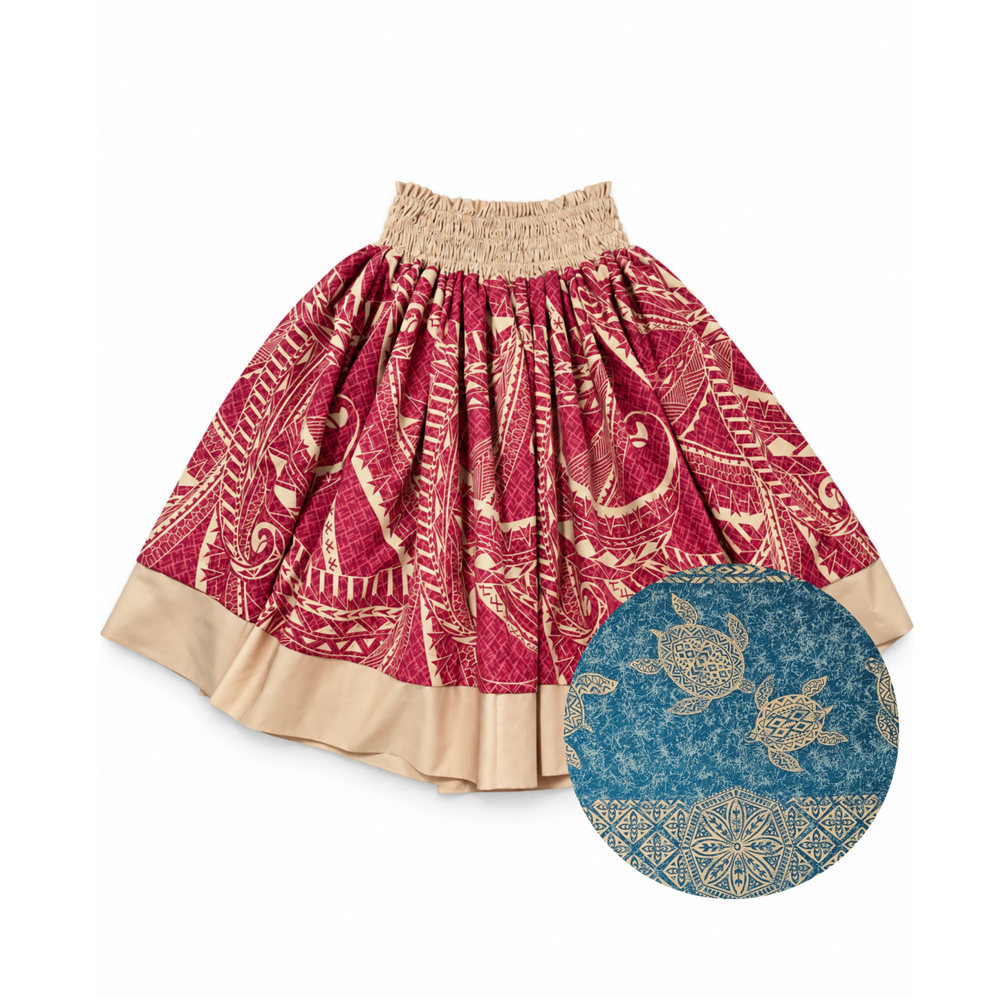 Red Tribal and Blue Honu Reversible Pa'u Skirt