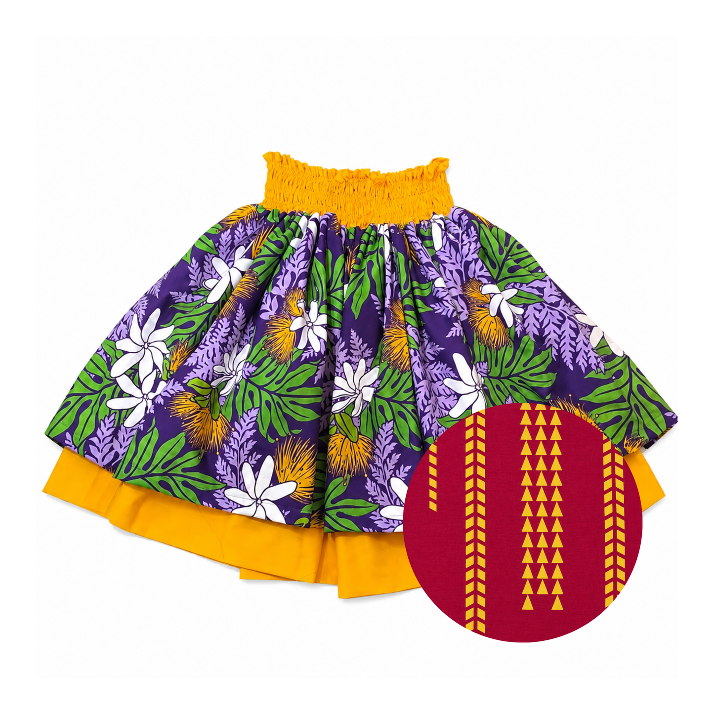 Tiare Greenery and Red Yellow Tribal Reversible Pa'u Skirt