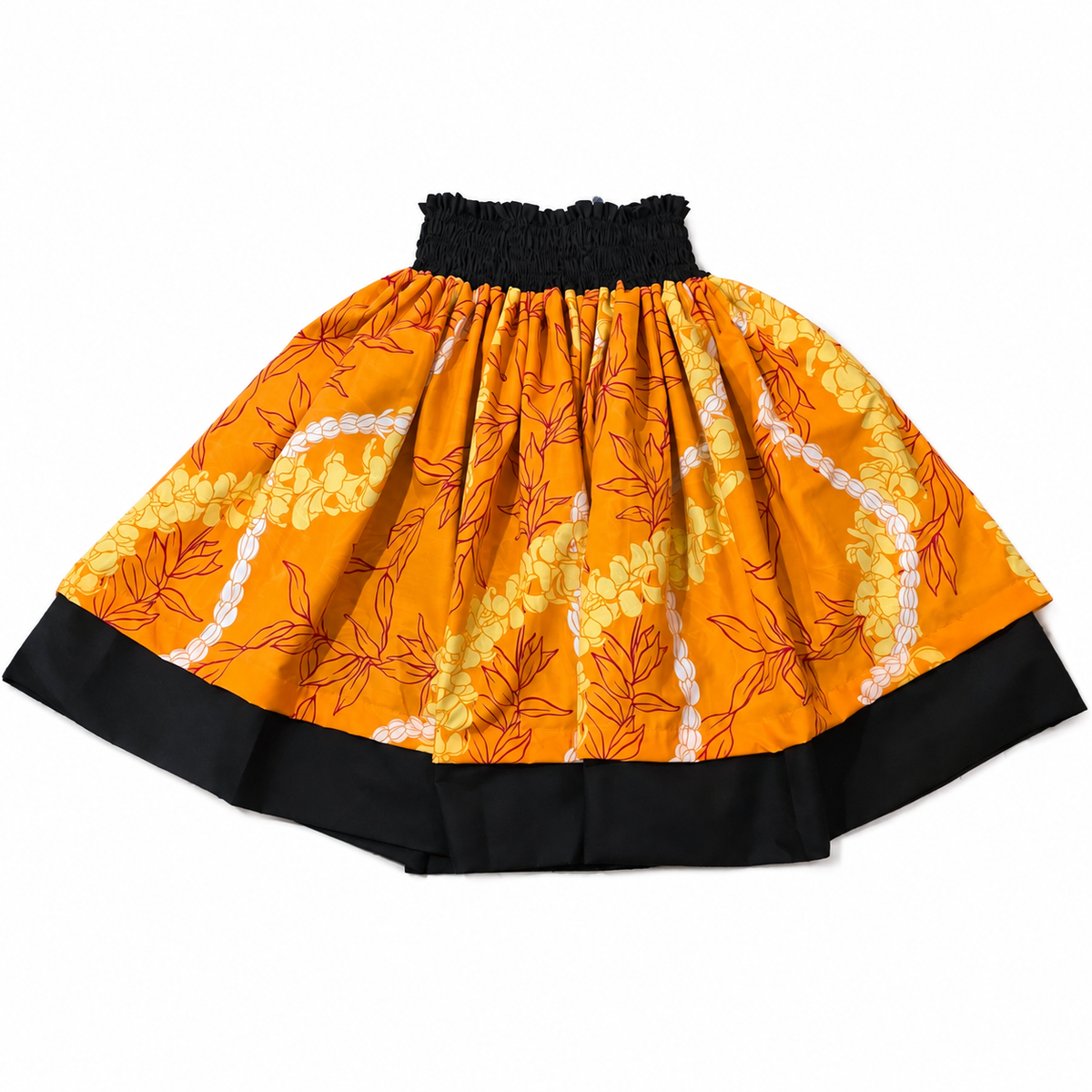 White Black Hibiscus and Orange Leis Reversible Pa'u Skirt