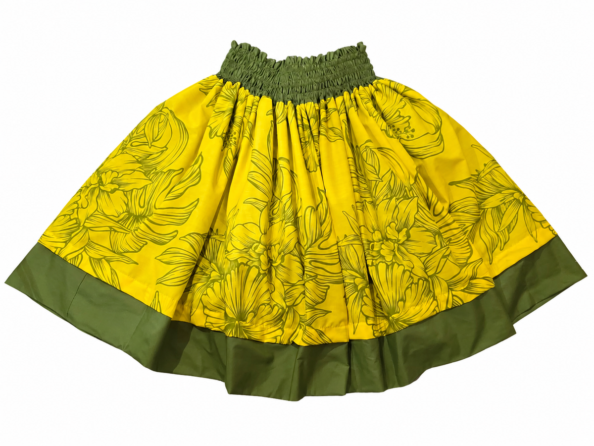 Green Honu and Yellow Hibiscus Reversible Pa'u Skirt