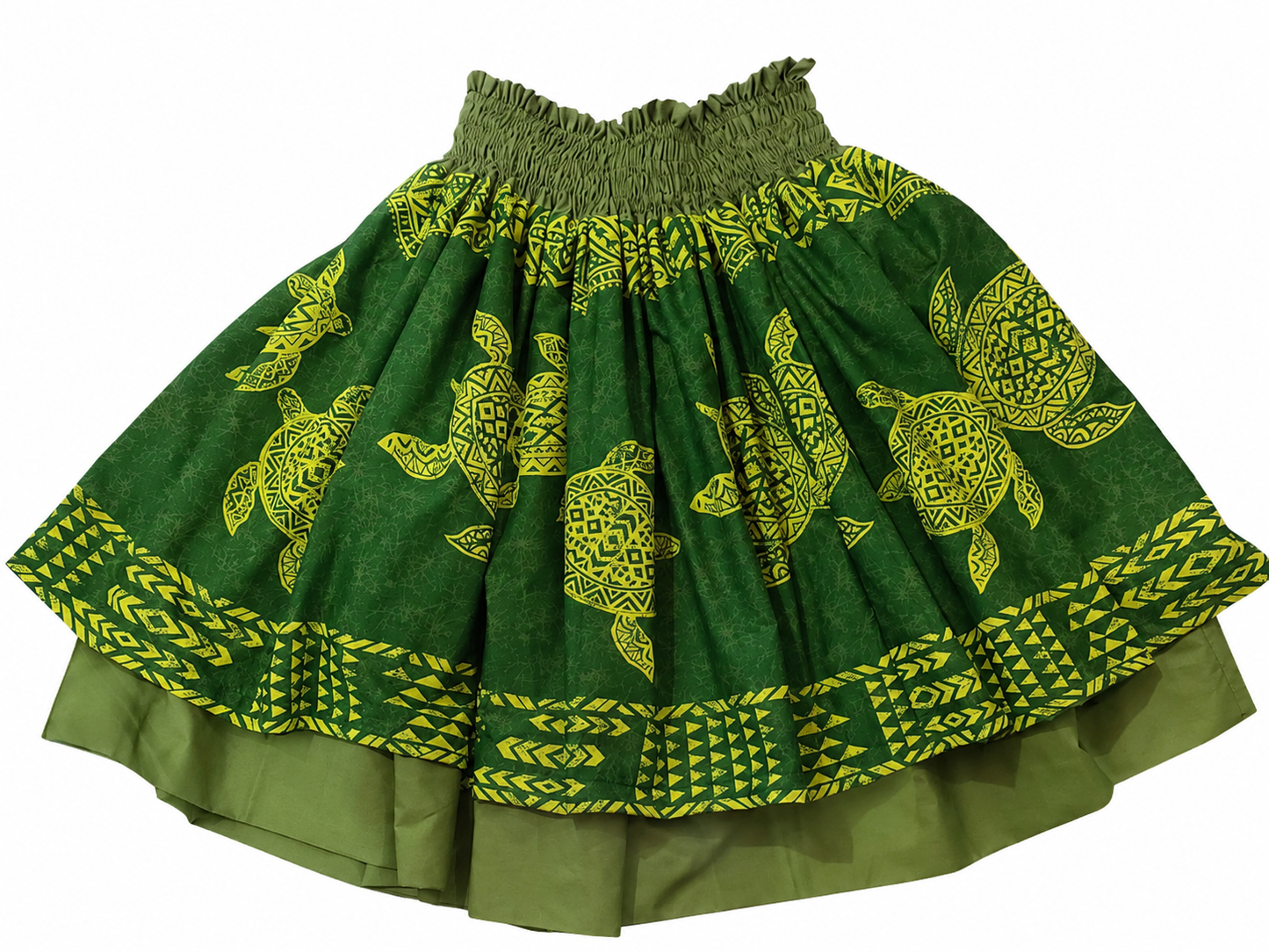 Green Honu and Yellow Hibiscus Reversible Pa'u Skirt
