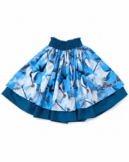 Blue Hibiscus and Blue Honu Palm Reversible Pa'u Skirt