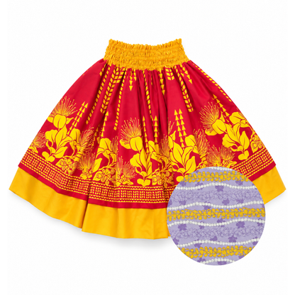 Red Yellow 'Ohi'a Lehua and Purple Puakenikeni Reversible Pa'u Skirt