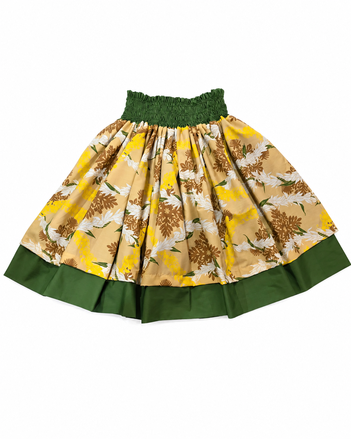 Tan Quilt Leis and Purple Lehua Reversible Pa'u Skirt