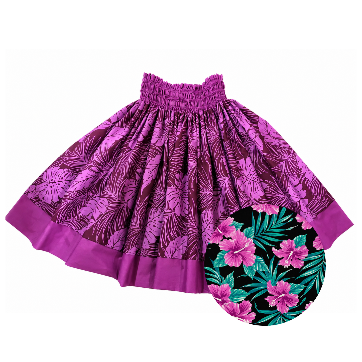Purple Leaves and Pink Hibiscus Reversible Pa'u Skirt