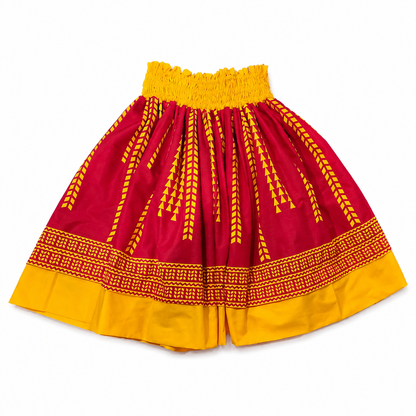 Tiare Greenery and Red Yellow Tribal Reversible Pa'u Skirt