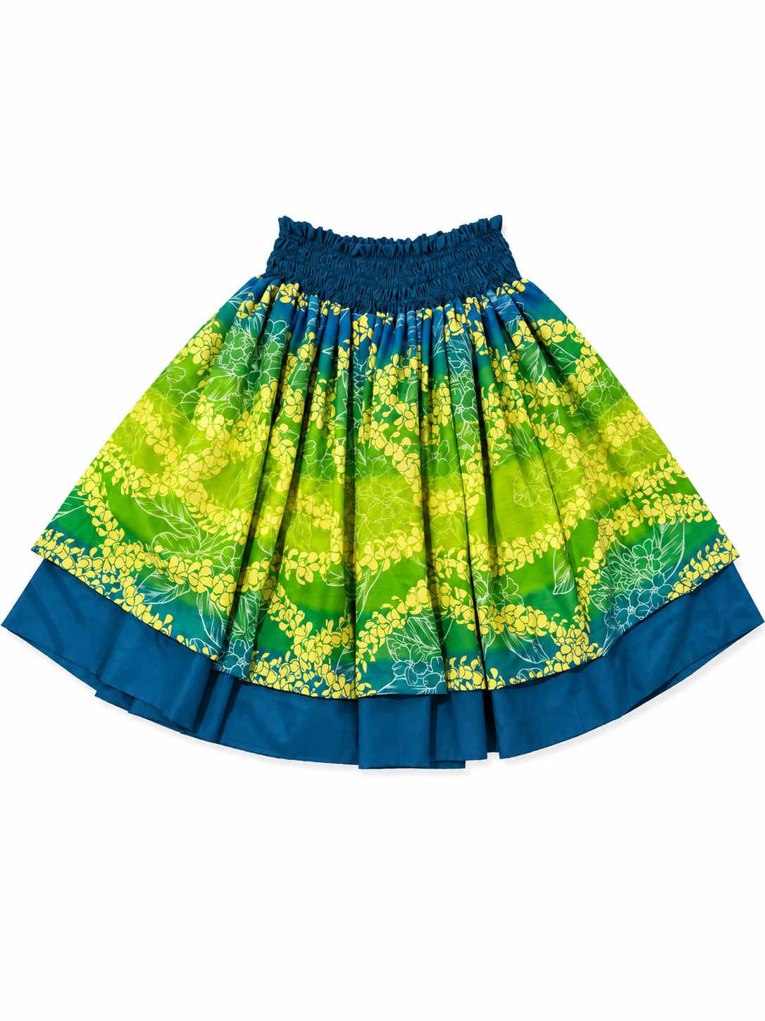 Yellow Puakenikeni and Blue Honu Palm Reversible Pa'u Skirt