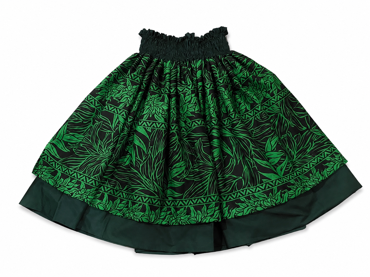 Black Green Foliage and Green Honu Reversible Pa'u Skirt