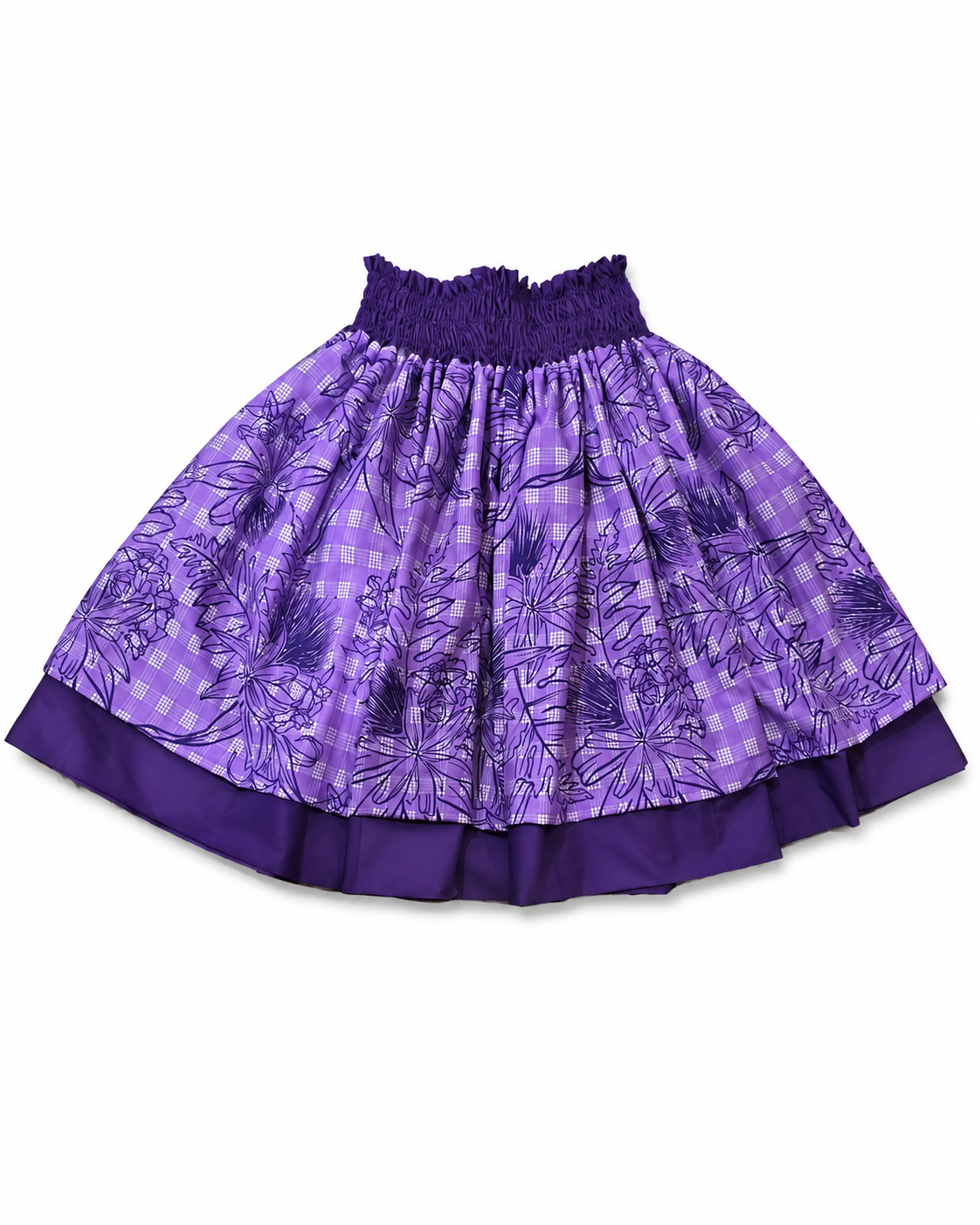 Purple Floral Palaka and Purple Lehua Reversible Pa'u Skirt