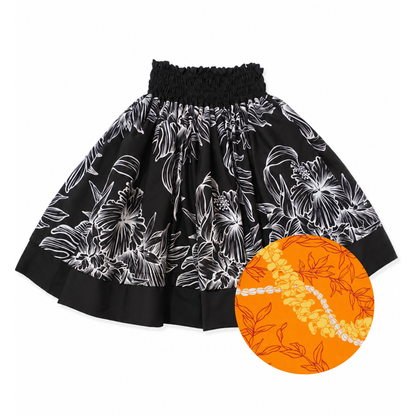 White Black Hibiscus and Orange Leis Reversible Pa'u Skirt