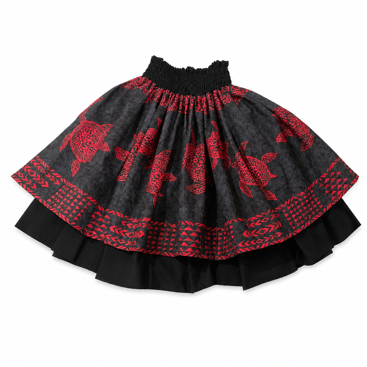 Red Black Honu and Red White Lehua Reversible Pa'u Skirt