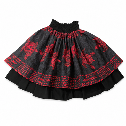 Red Black Honu and Red White Lehua Reversible Pa'u Skirt