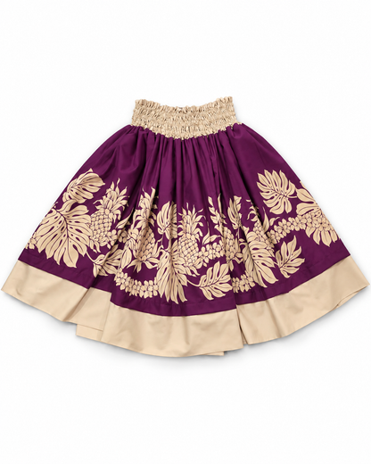 Purple Pineapple Monstera and Beige Tribal Reversible Pa'u Skirt