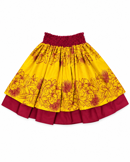 Red Tribal Yellow Floral Reversible Pa'u Skirt