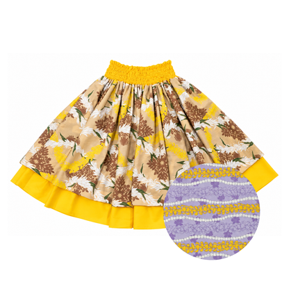 Tan Quilt Leis and Purple Puakenikeni Leis Reversible Pa'u Skirt